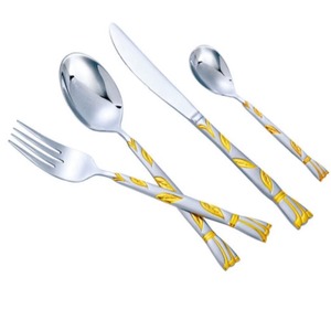 Cubiertos de acero inoxidable con acabado Chapado en Color dorado y mango de latón, cubiertos aptos para lavavajillas para boda, uso en Hotel, juego de 5 - Product Image 3