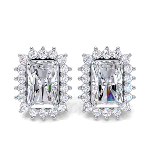 Boucles d'oreilles clous en diamant taille radiant double halo 1,24 carat, en argent sterling massif 925, avec fermoir à vis, bijoux de luxe pour mariée - Product Image 1