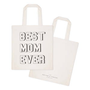 Modern Best Mom Ever Cotton Canvas Tote Bag with Open Closure Solid Color Pattern - Product Image 2