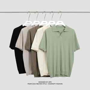 T-shirt à manches courtes personnalisé hommes été nouveau t-shirt POLO drapé de conception de couleur unie - Product Image 5