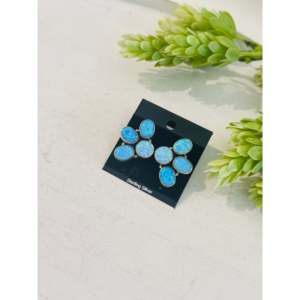 Pendientes Colgantes Hechos a Mano del Suroeste con Ópalo Azul y Plata de Ley, con Diseño de Racimo y Poste - Product Image 4