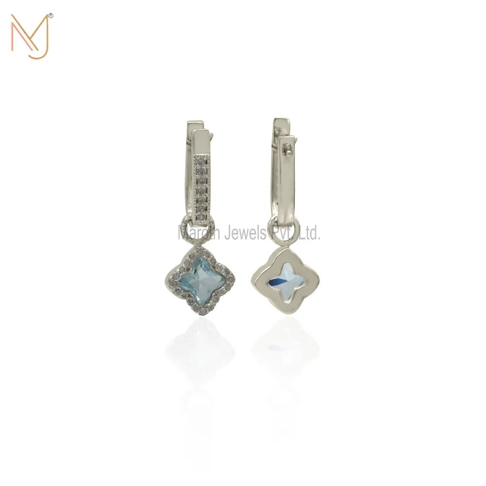 925 Silver Cubic Zircon Sky Blue Topaz Gemstone Drop Huggiess Earrings Handmade Womens Jewelry manufacturer