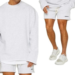 Conjunto personalizado con borde irregular para hombre, conjunto de entrenamiento deportivo para fitness, suéter, pantalones cortos para correr, manga suelta, Top, pantalones cortos con borde irregular - Product Image 3