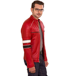 เสื้อแจ็คเก็ตบอมเบอร์หนังแกะแท้สำหรับผู้ชาย สไตล์ไฮสตรีท กันน้ำ เป็นมิตรกับสิ่งแวดล้อม ระบายอากาศได้ดี แห้งเร็ว ทรงเข้ารูป คอตั้ง - Product Image 1