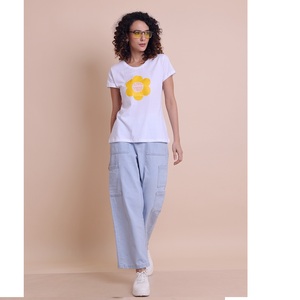 Camiseta elegante de lona para mujer, camiseta elegante de verano con estampado de cuello de media manga, ropa informal cómoda de moda, camisetas de talla grande para mujer - Product Image 1