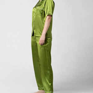 Camisones de Talla Grande para Mujer, 100% Seda, Tejido Waffle, Tinte Liso, Térmicos, Transpirables, Sexys, con Bolsillos y Manga Corta - Product Image 3