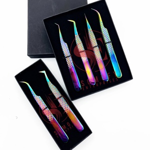 Somofy Enterprises Pince à cils professionnelle en diamant à 45 degrés avec logo personnalisé Acier inoxydable durable multi-volume en forme de L - Product Image 1