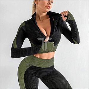 Traje de gimnasio deportivo de Yoga de manga larga para mujer, ropa de Fitness sostenible transpirable sin costuras, conjuntos sólidos de moda, novedad de 2024 - Product Image 1