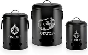 Juego de 3 contenedores de almacenamiento de alimentos de hierro metálico para patata, cebolla, ajo con tapa, asas laterales, larga vida útil, uso de cocina, estilo Ins - Product Image 2