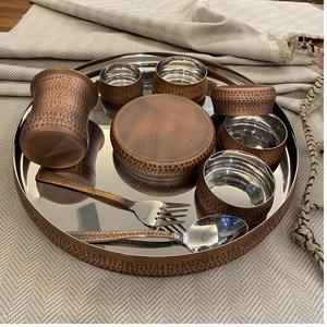 Juego Thali de acabado de cobre puro indio de alta calidad para servir vajilla de comedor ThaliSet de bronce Kansa Premium tradicional indio - Product Image 2