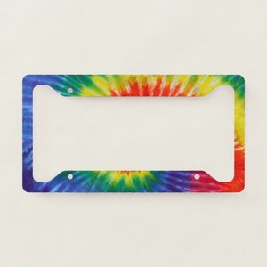Marco de Matrícula con Diseño Espiral Tie-Dye Arcoíris para Tesla, Ford, BMW, Hecho de Fibra de Carbono, Aluminio y Acero Inoxidable - Product Image 1