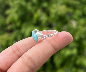 Precio de fábrica al por mayor, anillo de Larimar Natural en forma de pera, anillo de dos piedras, Plata de Ley 925 sólida, joyería hecha a mano, artículo de regalo - Product Image 5