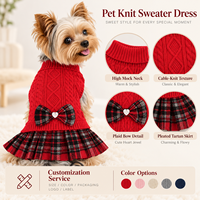 FNJIA Pull pour animaux de compagnie en gros, robe tricotée à carreaux pour chien, col roulé, nœud papillon cœur, vêtements chauds d'hiver pour chiots, directement de l'usine