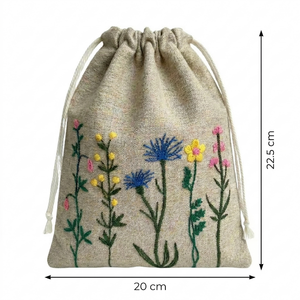 Bolsa de Algodón Reutilizable con Cordón, Ecológica, Duradera, con Bordado Floral Amarillo, Diseño Elegante para Guardar Artículos Pequeños - Product Image 2