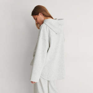 Sweat à capuche surdimensionné pour femmes gris chiné de luxe 100% coton Streetwear ourlet goutte épaule Premium doux polaire personnalisé sweats à capuche pour femmes - Product Image 2