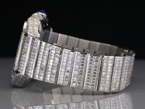 Esfera blanca personalizada, reloj numérico romano completamente helado, reloj de diamantes para hombre de estilo lujoso con tachuelas de moissanita Baugette - Product Image 4