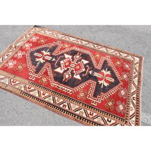 Classic <b>Red</b> Beige <b>Wool</b> Rug 4.4 X 6.6 ft Kilim Style Large Area Turkish Rectangle Rugs Latex Backing for Hallway 10mm Thickness - Product Image 4