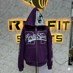 Sudadera con Capucha Estilo Distressed con Cremallera y Pedrería, Edición Premium, Lavado Ácido, Sudadera de Forro Polar para Hombre, Ropa Urbana - Product Image 1