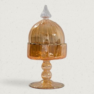LW74 Luxury Heat-Resistant Glass Incense Burner Elegant Ribbed Glass Burner for <b>Bakhoor</b>, <b>Oud</b> & Resin. Gold Line Accents - Product Image 6