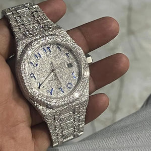 Reloj con movimiento de cuarzo ETA de lujo para hombre, caja de acero Rectangular, cuero, 5mm, moissanita helada, brillante, Diamo, colección de Hip Hop - Product Image 1