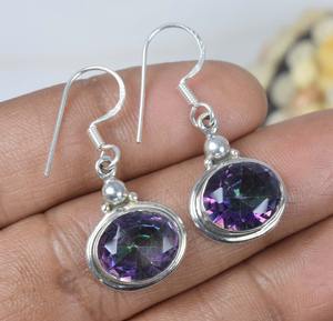 925พลอยบุษราคัมสีเงินแท้ต่างหูมีลักษณะเป็นพลอย April หินรูปไข่แฮนด์เมดของขวัญสำหรับวันเกิด - Product Image 2