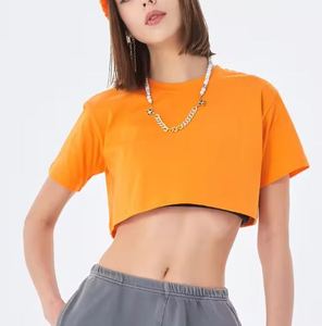 Mode été Crop hauts blanc pur coton T-shirt couleur unie col rond T-shirt uni pour les femmes - Product Image 1