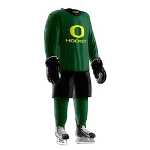 Uniforme de Hockey sur glace à manches longues pour homme, combinaison de couleurs vert et noir, séchage rapide, 100% Polyester - Product Image 1