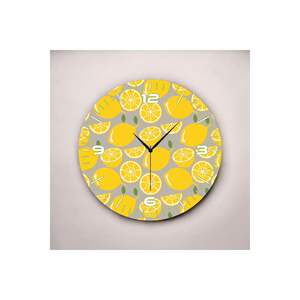 <b>Silent</b> 50cm Wooden Table <b>Wall</b> <b>Clock</b> with Yellow Lemon Pattern Print Gift Product - Product Image 3