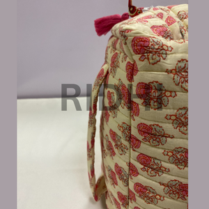 Bolsa de algodón acolchada con cremallera, estampada a mano en India, color rosa rubor, ecológica, portátil, grande, reutilizable, estilo vintage. - Product Image 5