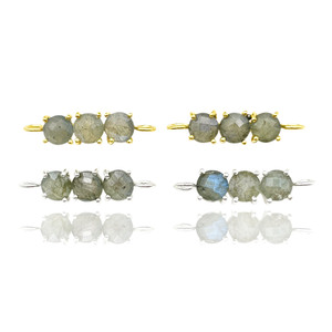 Bijoux faits à la main en argent Sterling 925 pour femmes Labradorite naturelle trois pierres connecteur lunette à facettes ensemble de réglage enfants - Product Image 1