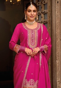 Fuente directa de exportación de Dhwaja para la nueva colección Real Chinon bordado trabajo Salwar Kameez indio pakistaní fiesta boda desgaste - Product Image 3