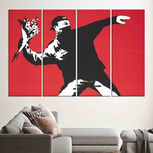Lienzo Impreso con Diseño de Lanzador de Flores de Banksy: Decoración de Arte Urbano con Graffiti, Juego de 4 Lienzos - Product Image 1