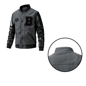 Veste universitaire de qualité supérieure pour hommes avec manches en cuir - Vestes bomber décontractées de style universitaire pour hommes - Product Image 6