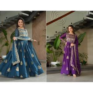 Chinnon With Rich <b>Sequins</b> Multi Embroidered Georgette Wedding Embroidery Anarkali Collection by Royal Export - Product Image 1