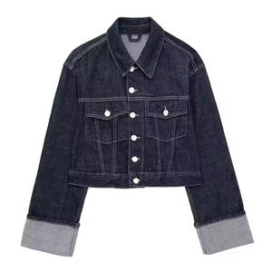 Veste en jean zippée de haute qualité pour homme 100% coton délavé vintage avec col montant et étiquette brodée Style hivernal - Product Image 2