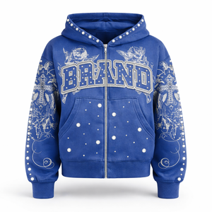 เสื้อฮู้ดดี้โอเวอร์ไซส์ผู้ชายผ้าฝ้ายพรีเมียมสั่งทำพิเศษ พิมพ์ลายวินเทจ สไตล์สตรีทแวร์สำหรับฤดูหนาว พร้อมเทคนิคซิปคู่แบบพัฟ น้ำหนักผ้า 400 กรัม - Product Image 1