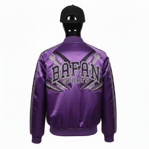 Chaqueta de Satén Premium para Mujer, Tela Morada Brillante con Paneles Adornados, Diseño de Logotipo Bordado Personalizado, Chaquetas de Satén para Mujer - Product Image 5