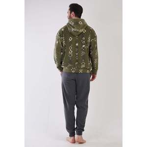 Conjunto de Pijama para Hombre con Capucha, Hombros Caídos, Cierre de Cremallera, Mangas Largas y Puños - Color Caqui - Product Image 4