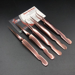 Pince à épiler d'extension de cils à poignée plate Logo personnalisé Or rose Acier inoxydable brillant Pointe pointue Volume Styles disponibles - Product Image 3