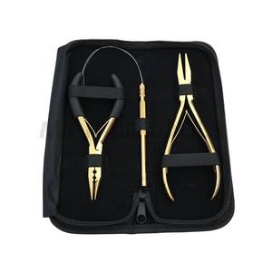 Salon use Hair Extension tools Kit 5inch 3-Hole Crimping <b>Plier</b> & 7inch Flat Crimping <b>Pliers</b> <b>set</b> Loop Needle for Micro Beads - Product Image 1