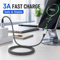 Kabel USB-C ke USB-A 6ft/2M dengan Pengisian Cepat 3A Terverifikasi, Berbahan Nilon Kepang, untuk Sinkronisasi Data Samsung Galaxy iPhone 15 16 Series iPad