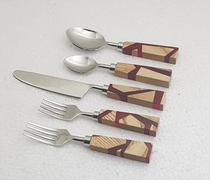 Cubiertos de acero inoxidable de estilo elegante, juego de 5 uds., mango de resina multicolor, mesa de restaurante, decoración usada de buena calidad - Product Image 5