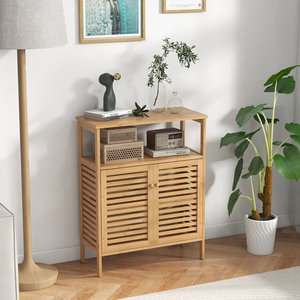 Armoire de salle de bain portable autoportante en bois massif - Product Image 1
