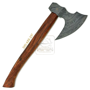 Hacha de doble hoja de acero de Damasco estilo vikingo con mango de madera para bushcraft al aire libre, 400 mm, modelo DD-AXE235, venta al por mayor - Product Image 2