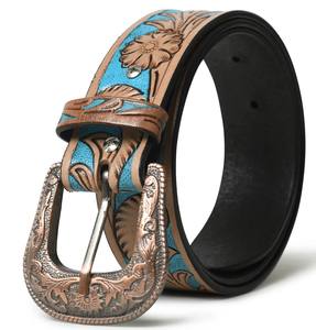 Handmade Cowboy Belt for <b>Men</b> Western Style Embossed Genuine Leather with Removable Tooled for Buckle - Product Image 1