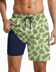 Pantalones cortos de baño de playa de secado rápido para hombre de talla grande tela tejida estampada impermeable personalizable ODM con logotipo en la cintura - Product Image 4