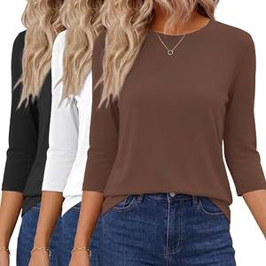 Polyester Winter Women T-<b>Shirt</b> Three Quarter Sleeve O-Neck Regular Fit Casual Plain Breathable - Product Image 3
