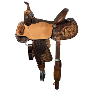 Western Saddle Tack Nuevo diseño Barril de cuero genuino Racing Horse Saddle Tamaño 10-18 pulgadas Tarifa al por mayor India - Product Image 1