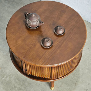 Round Ash Wood <b>Coffee</b> <b>Table</b> with Sliding Doors and Rubber Wood Veneer Top Farmhouse Style Living Room Furniture-TT68260 - Product Image 5