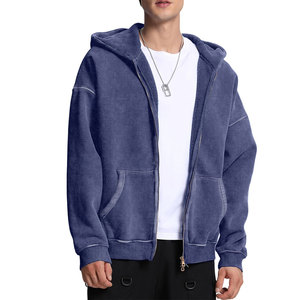 Sweat à capuche imperméable en molleton 100% coton, streetwear personnalisé, hiver, broderie de patchs usés, lavage à l'acide, délavé au soleil, poids lourd pour homme - Product Image 1
